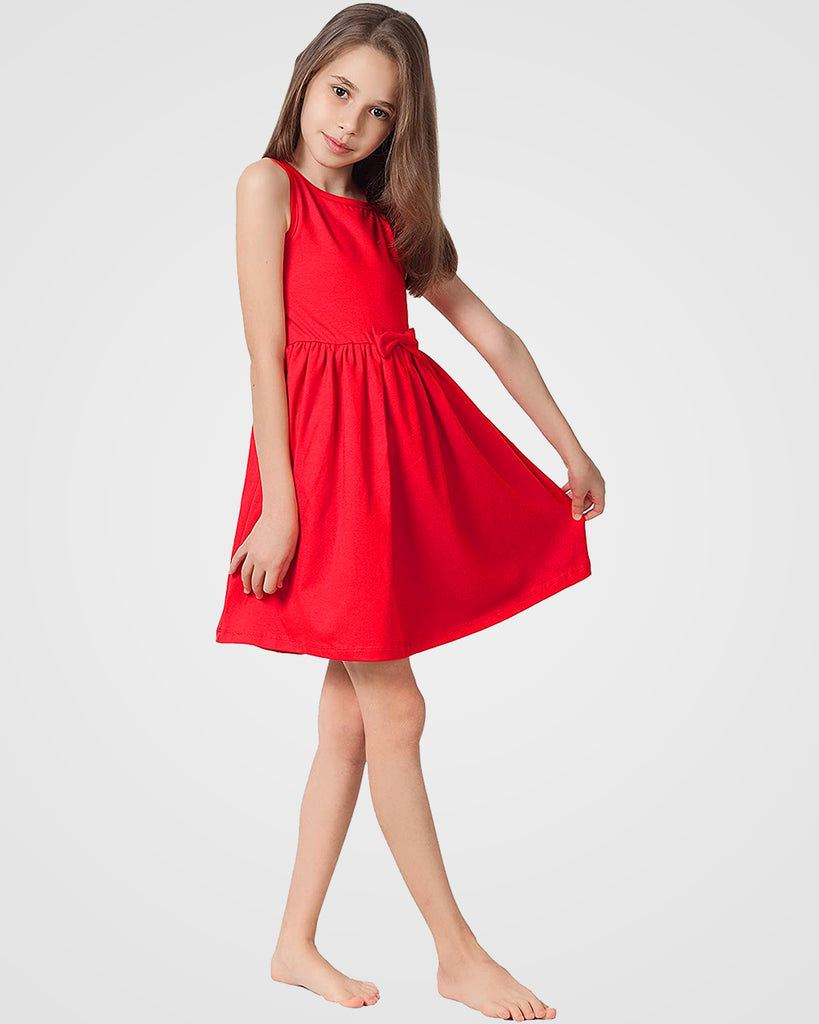 Organic Cotton+Spandex Sleeveless Swing Dress for Girls - Red