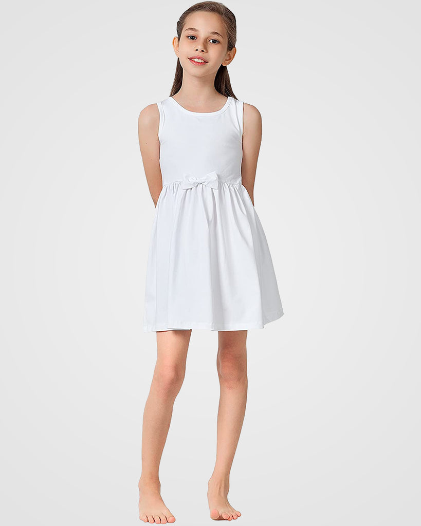 Organic Cotton+Spandex Sleeveless Swing Dress for Girls - White