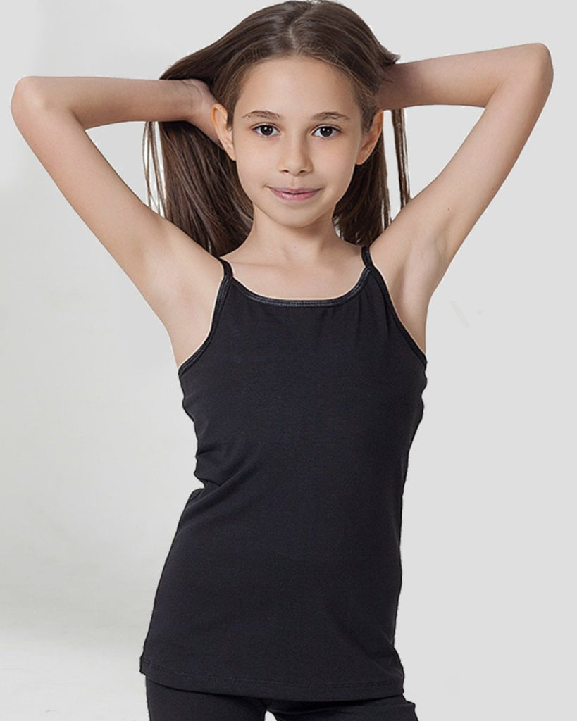 100% Organic Cotton Cami Tops for Girls - Pack of 2 - Black + White