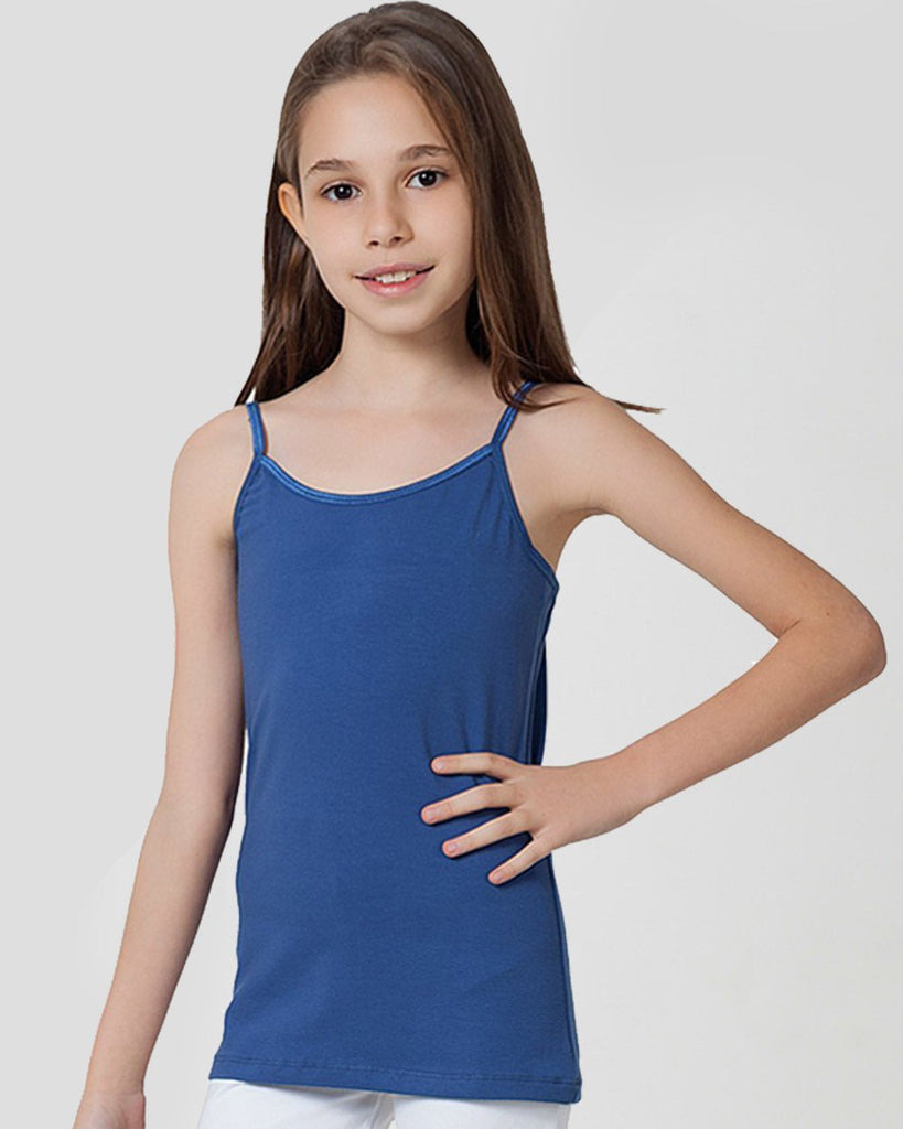 Organic Cotton+Spandex Cami Tops with Adjustable Straps for Girls - Pack of 3 - Navy + White