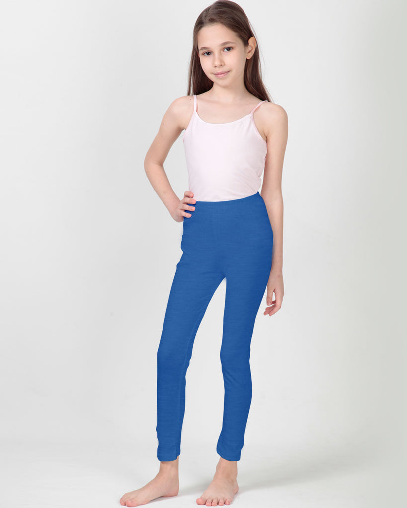 100% Organic Cotton High Waisted Ankle Length Leggings for Girls - Denim Blue