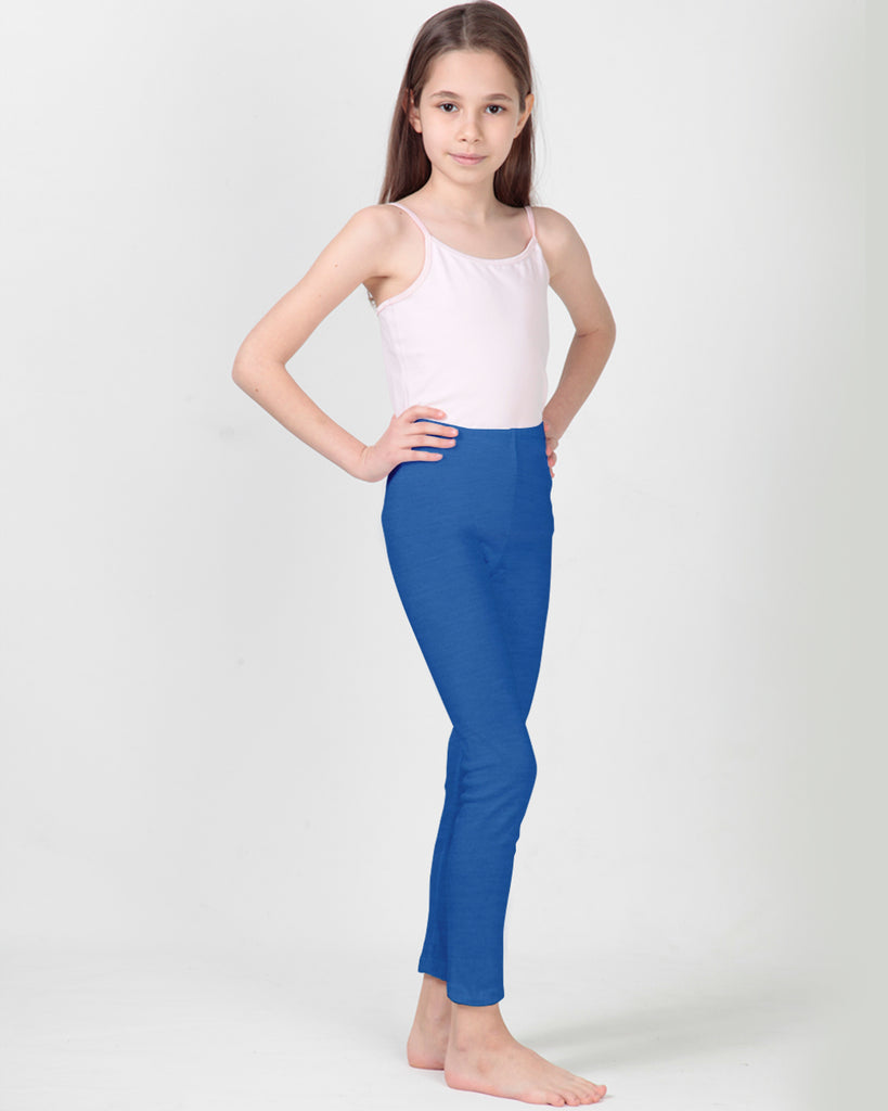 100% Organic Cotton High Waisted Ankle Length Leggings for Girls - Denim Blue