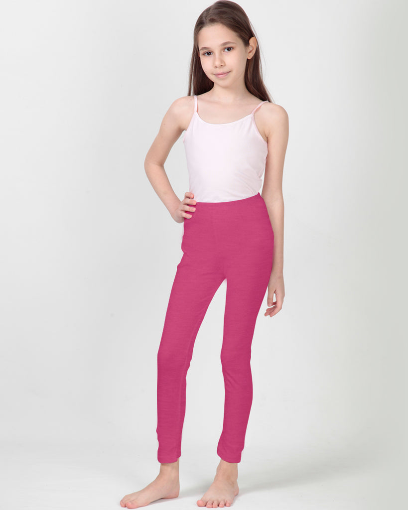 100% Organic Cotton High Waisted Ankle Length Leggings for Girls - Hot Pink