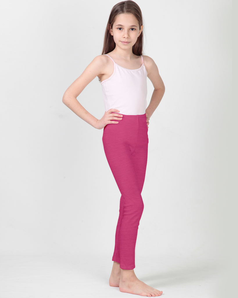 100% Organic Cotton High Waisted Ankle Length Leggings for Girls - Hot Pink