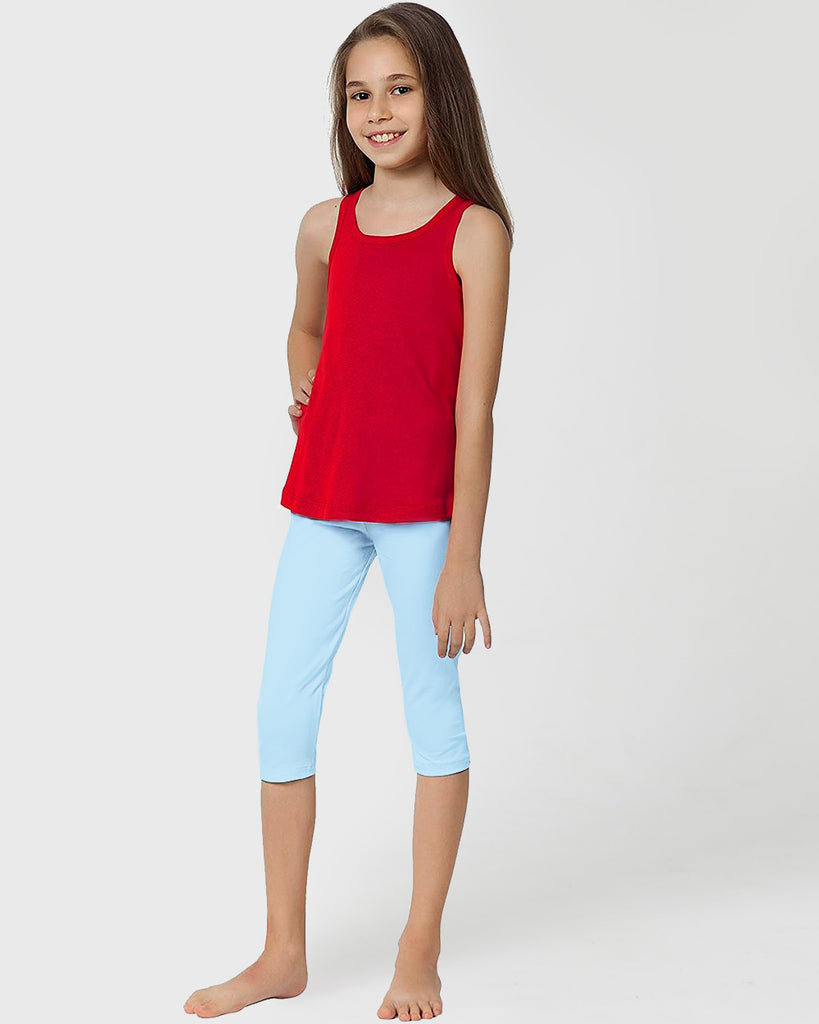 Organic Cotton+Spandex Cropped Leggings for Girls - Light Blue