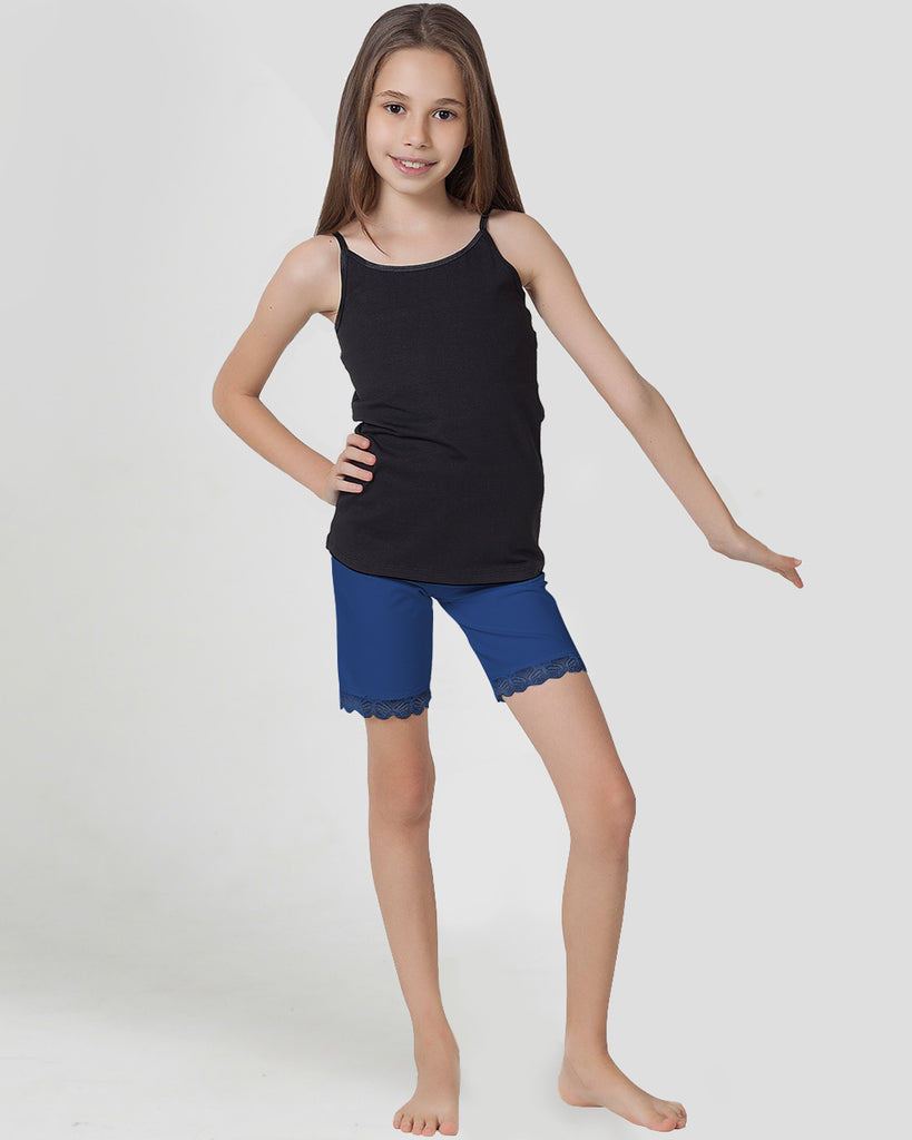 Organic Cotton+Spandex Bike Shorts with Lace for Girls - Pack of 3 - Black + Navy + Pink