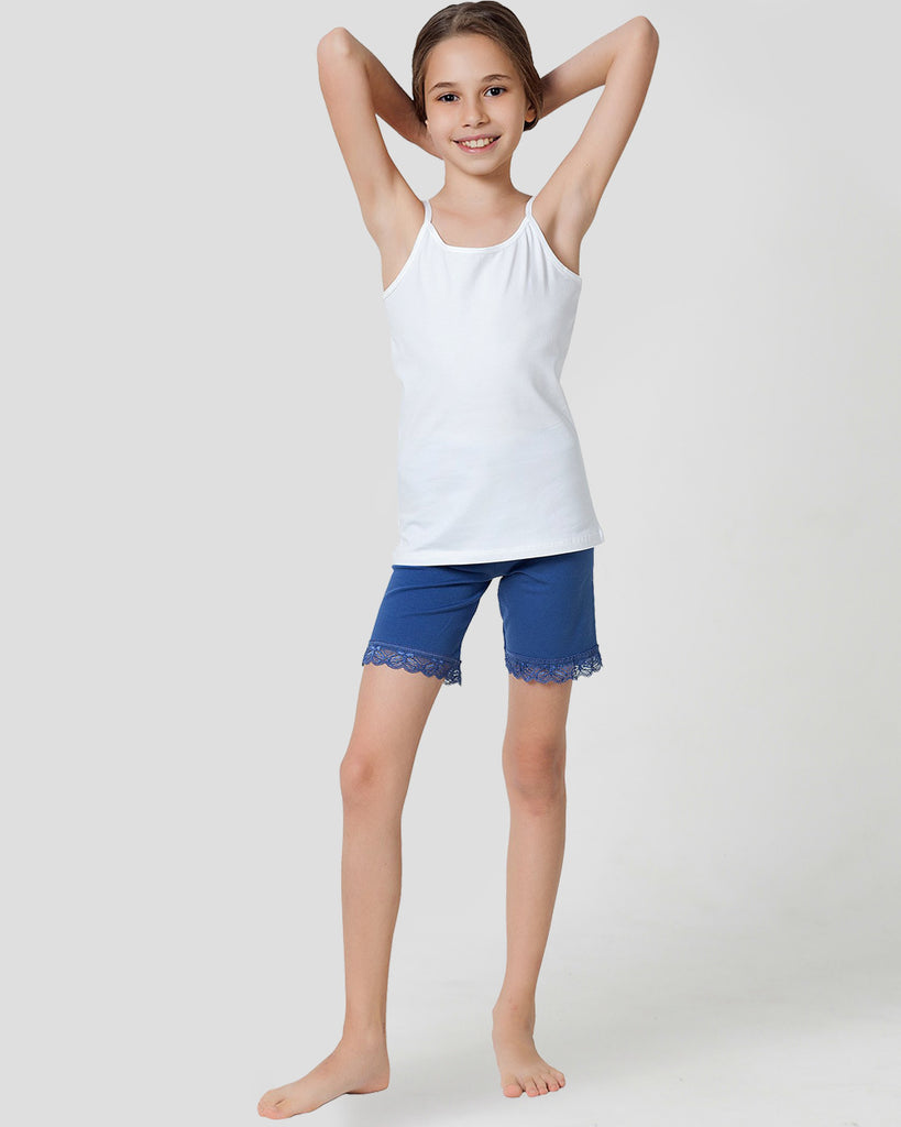 Organic Cotton+Spandex Bike Shorts with Lace for Girls - Pack of 3 - Black + Navy + White