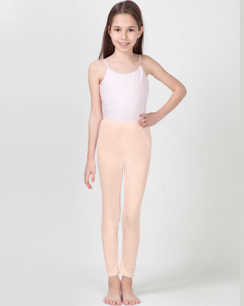 100% Organic Cotton High Waisted Ankle Length Leggings for Girls - Peach