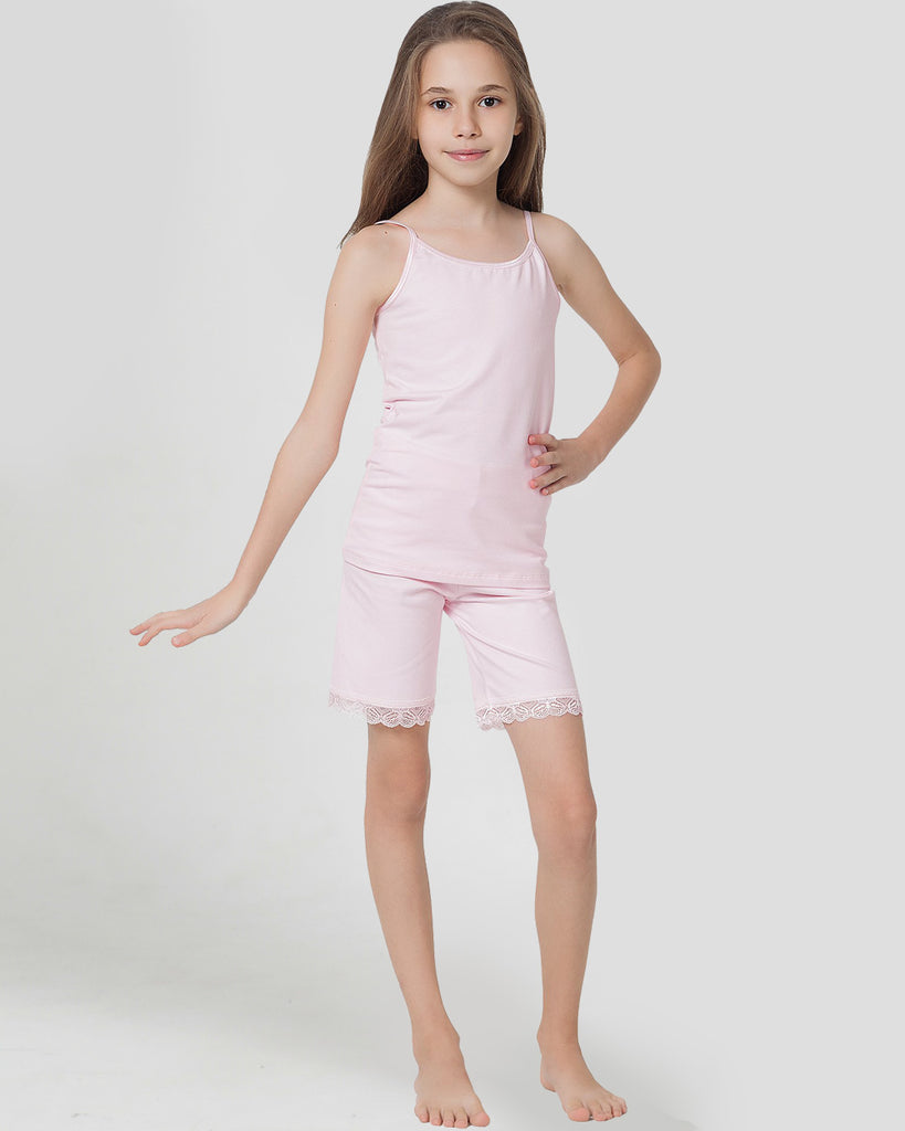 Organic Cotton+Spandex Bike Shorts with Lace for Girls - Pack of 3 - Black + Navy + Pink