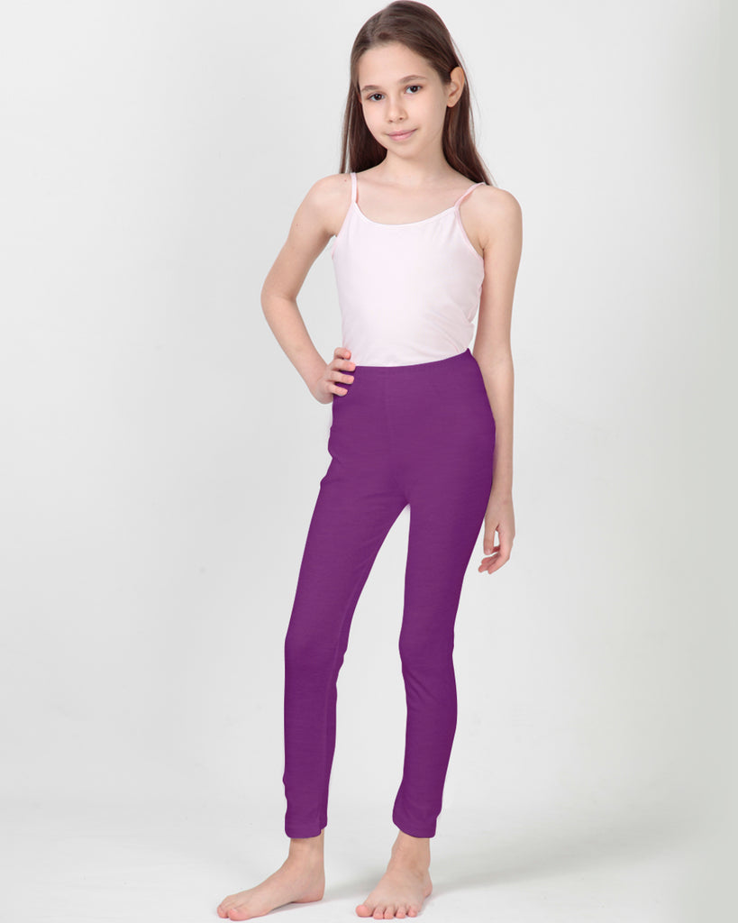 100% Organic Cotton High Waisted Ankle Length Leggings for Girls - Purple