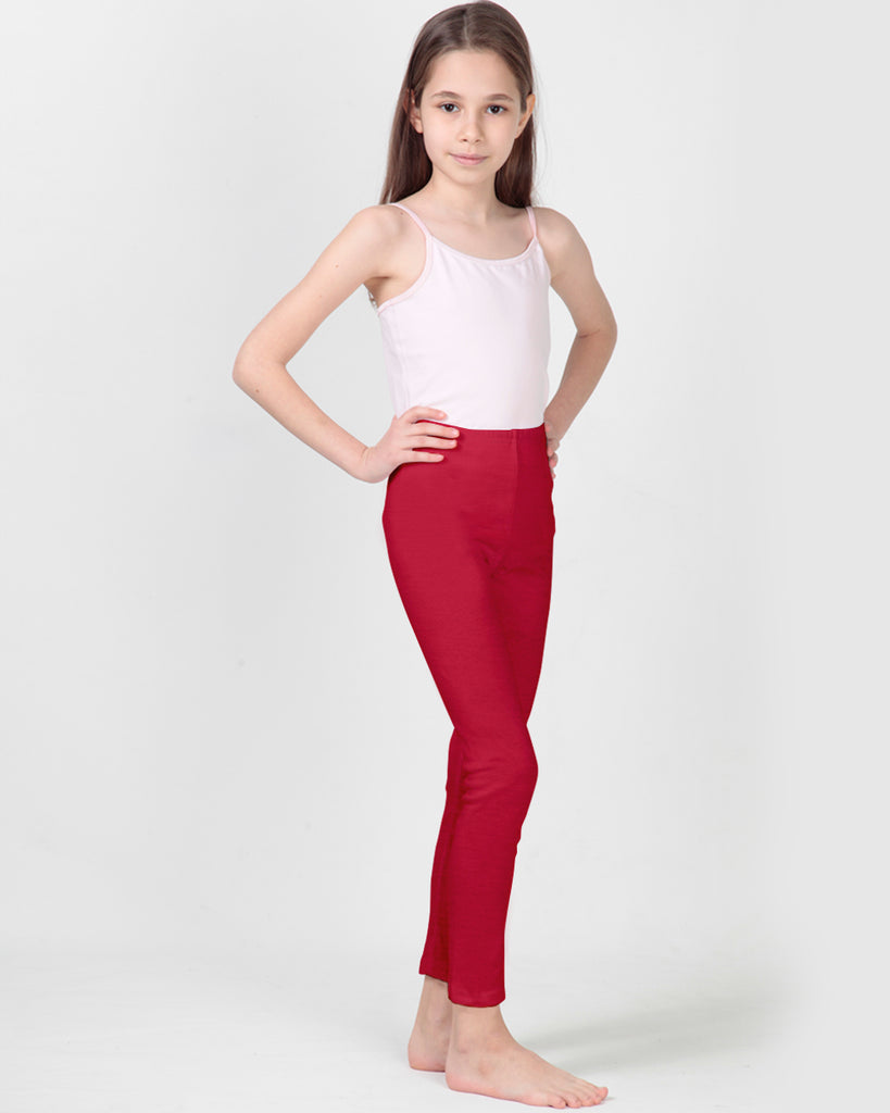 100% Organic Cotton High Waisted Ankle Length Leggings for Girls - Red