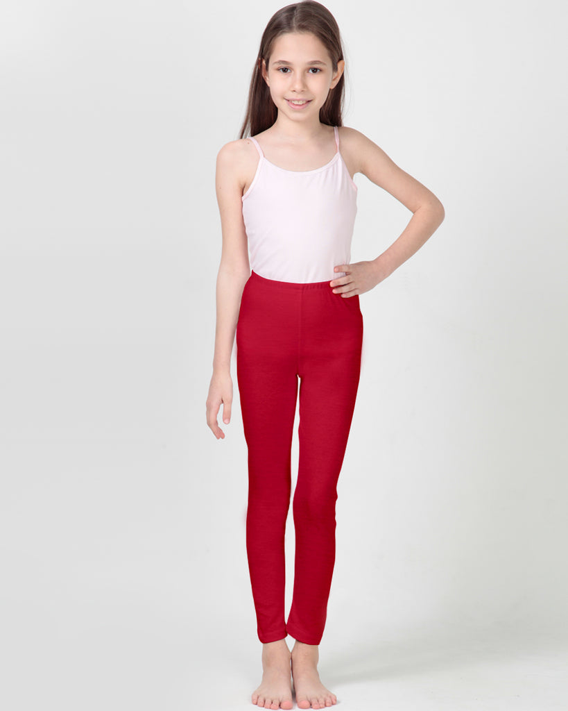 100% Organic Cotton High Waisted Ankle Length Leggings for Girls - Red