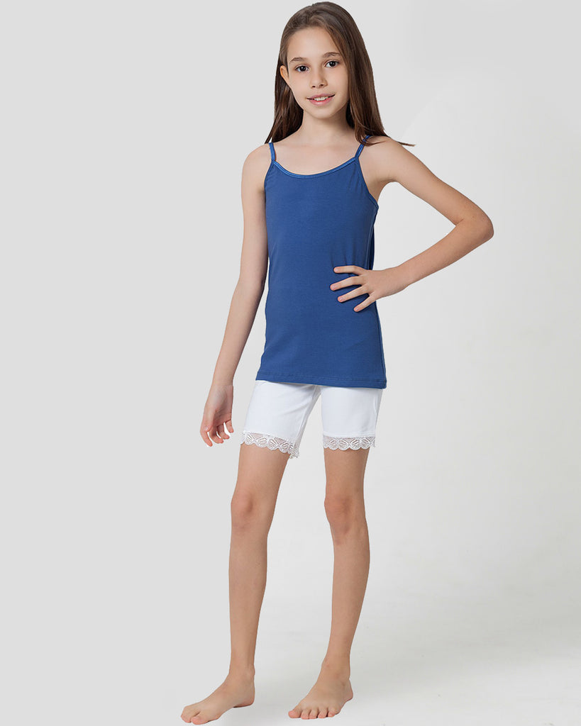 Organic Cotton+Spandex Bike Shorts with Lace for Girls - Pack of 3 - Black + White + Pink