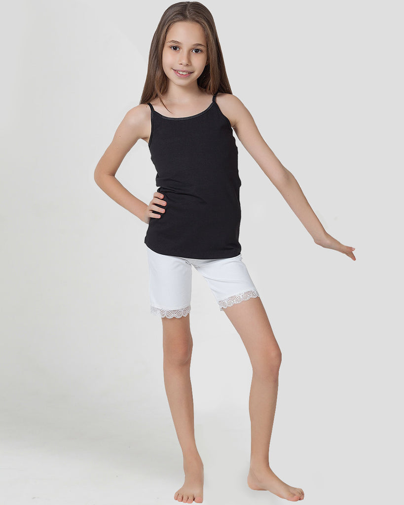 Organic Cotton+Spandex Bike Shorts with Lace for Girls - Pack of 3 - Black + Navy + White