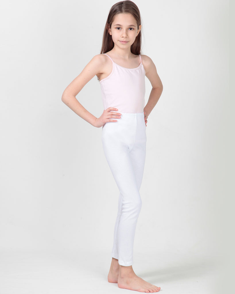 100% Organic Cotton High Waisted Ankle Length Leggings for Girls - White